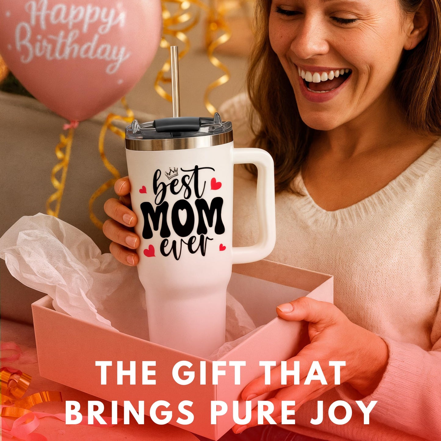 Vivulla68 Best Mom Ever Tumbler With Handle 40oz, Mommy Coffee Mug, Mama Tumblers, Momma Gift Ideas, Funny Birthday Present For Her, Cute Mother Day Gift Tumbler, Mom Cup