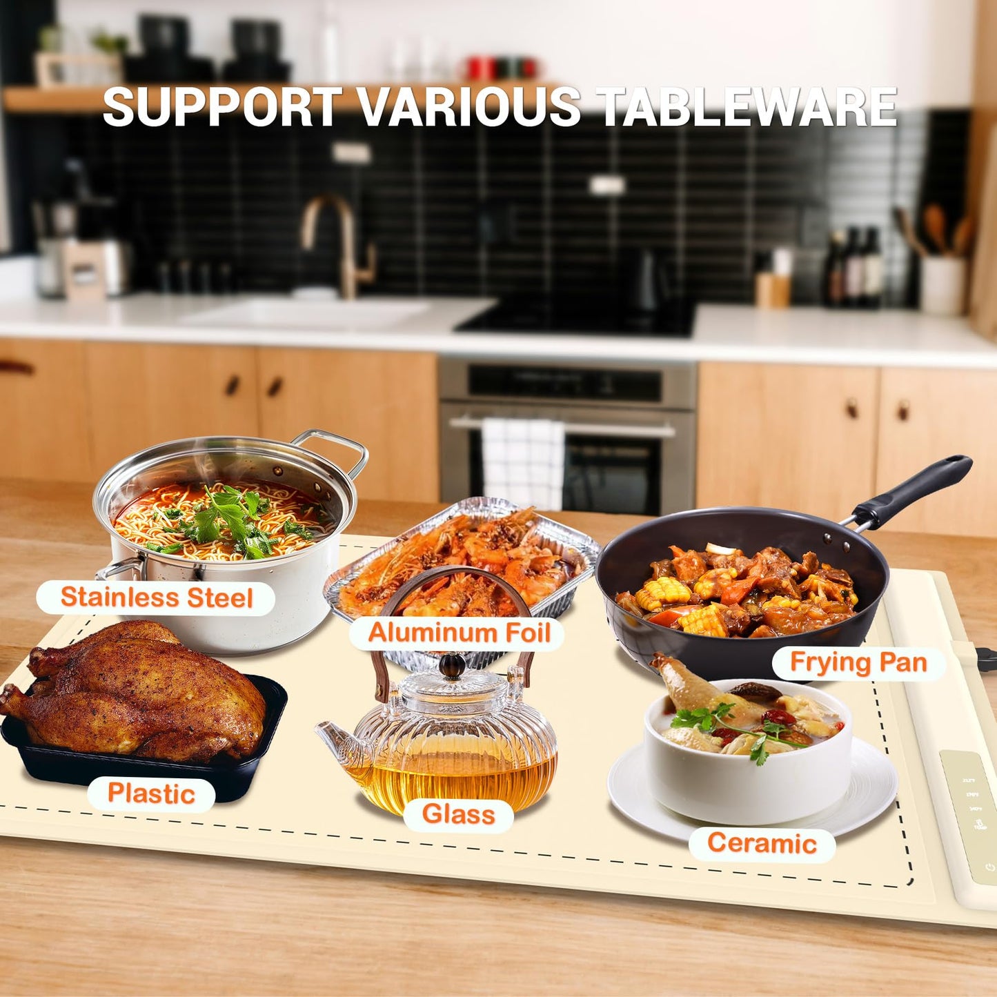 Electric Warming Tray - 3 Modes &Full Surface Heating,Rollable & Portable,Premium Silicone Nano-Material,3 Temperature Settings,Auto Shut-Off -Versatile Food Warmer for Gatherings,Parties (Cream)