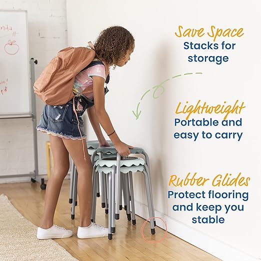 ECR4Kids Daisy Stackable Stool Set, Flexible Seating, Light Grey, 8-Piece