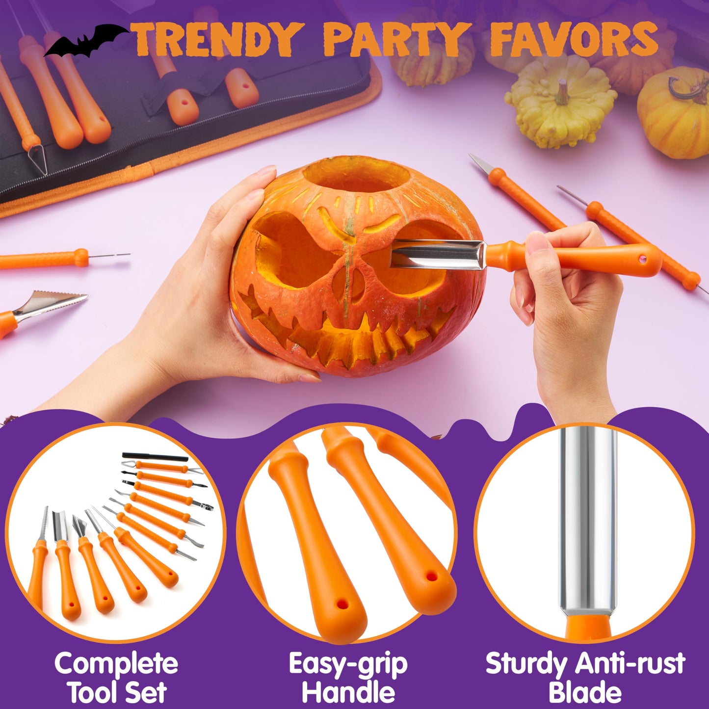 JOYIN 12 Pcs Halloween Pumpkin Carving Kit Tools, Professional Carving Set with Handbag, 12 Stainless Steel Double-sided Sculpting Tool for Kids DIY Jack-o-Lantern Party Decor Family Craft Supplies