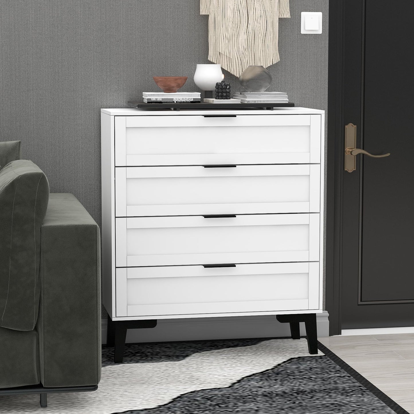 TaoHFE White 4 Drawer Dresser for Bedroom,Wood Lingerie Chest of Drawers for Bedroom,Modern 36inch Tall White Dresser for Bedroom Living Room, Entryway, Cloakroom