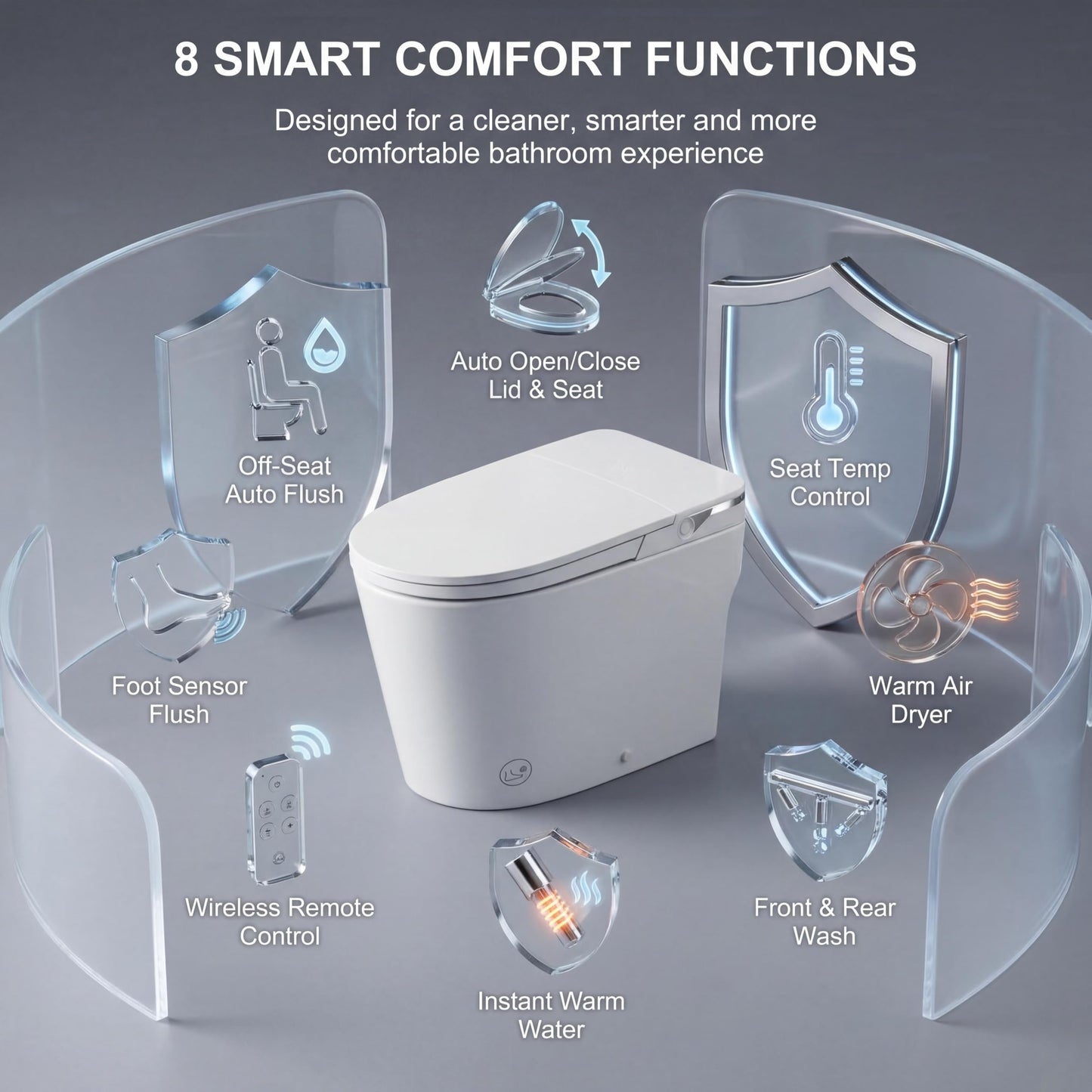 Smart Toilet with Bidet, One Piece Toilet with Tank and Pump for Low Water Pressure, Auto Open Close Lid, Foot Flush, Instant Warm Water, Heated Elongated Seat, Air Drying, LED Night Light, Remote
