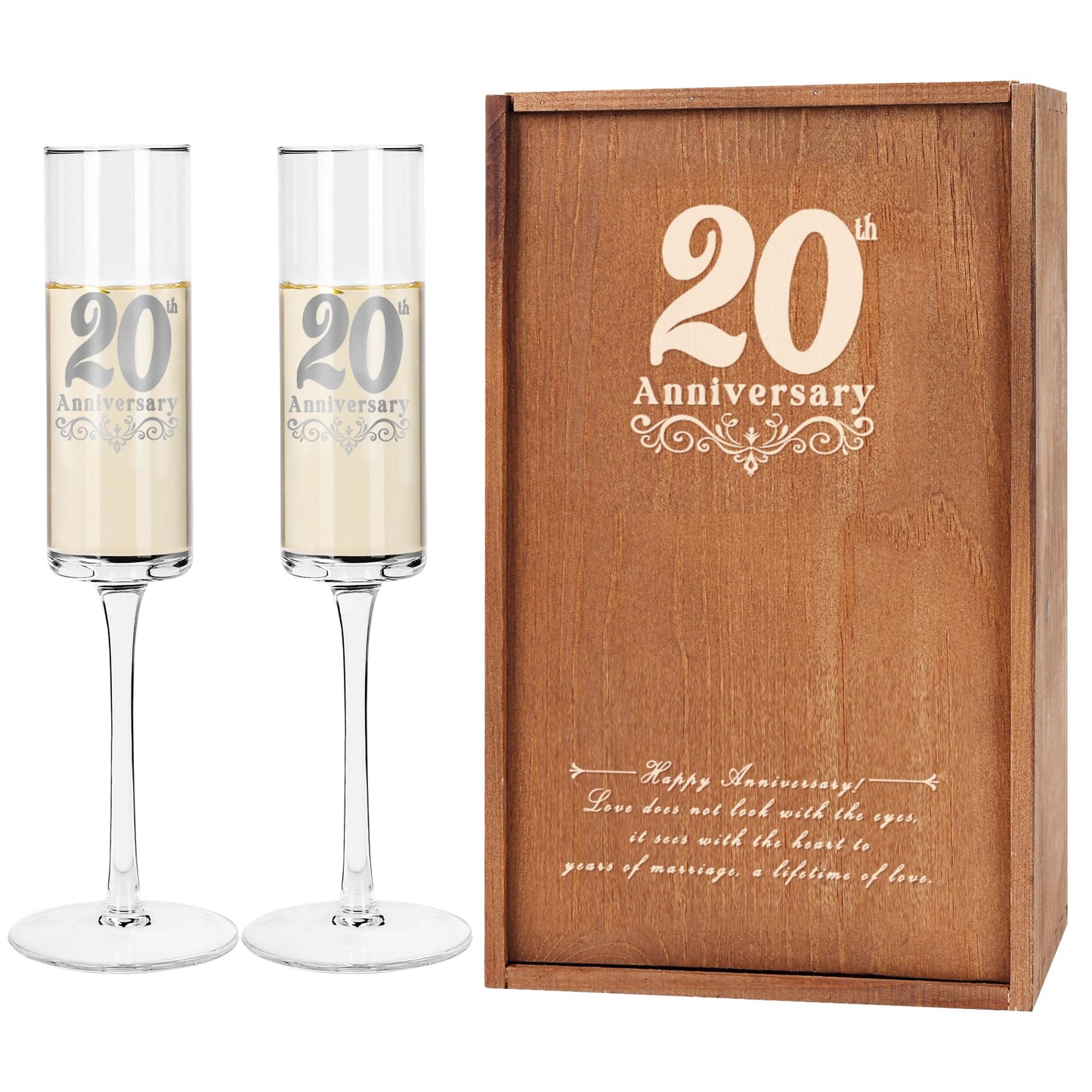 JNDJE 20th Gifts Wedding Anniversary for Couple, 20th Anniversary Champange Glasses, 20th Wedding Anniversary Champange Flute Gift for Him/Her, 20 Years of Anniversary Present