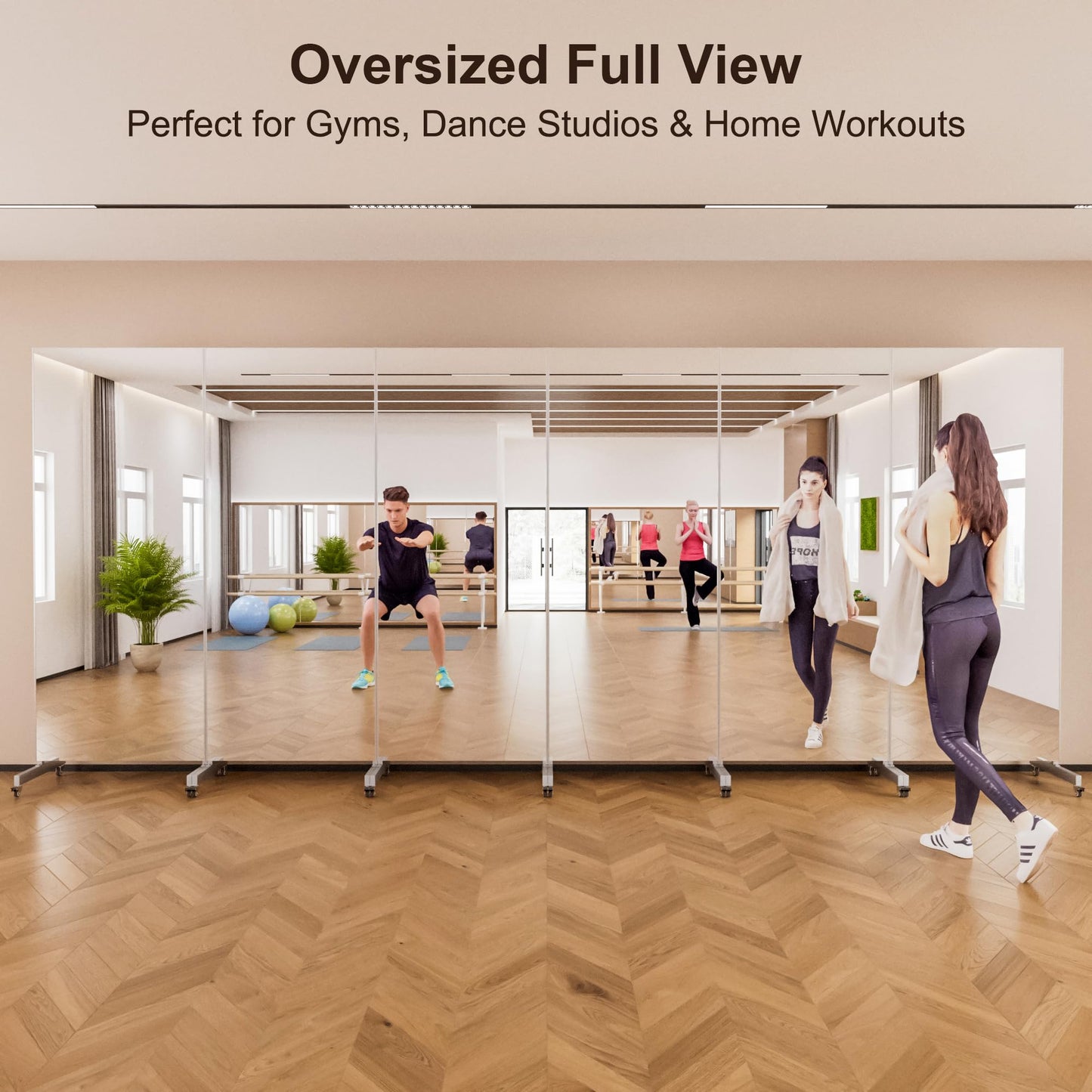 brisafe 67"x28" Ultra-Light Mobile Floor Mirror with 360° Wheels, 0.04mm Shatterproof Nano Film for Home Gym/Yoga/Dance Studio & Commercial Use | 60% Insurance Savings | White
