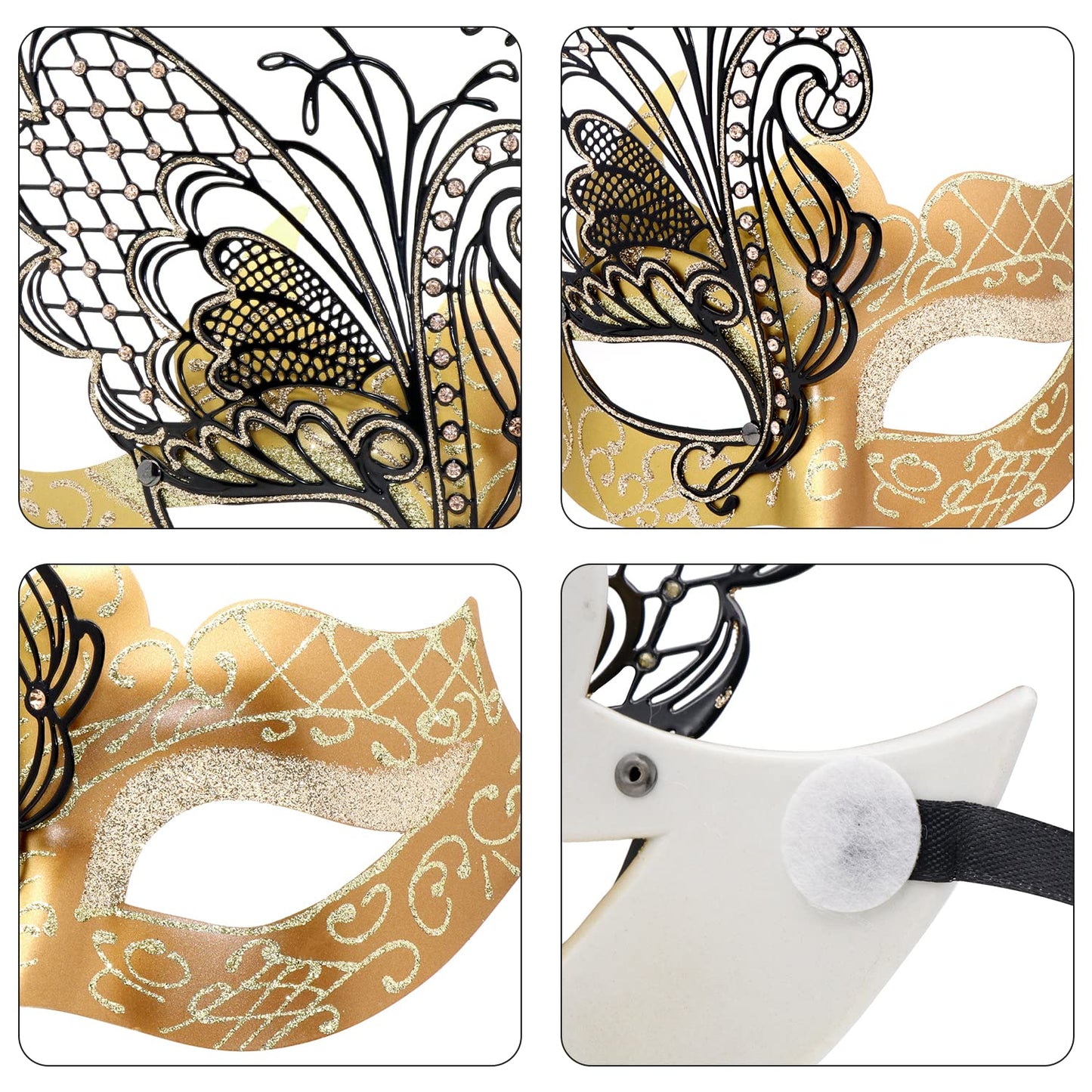 Mysterious Venetian Butterfly Lady Masquerade Halloween Party Mask Evening Prom Ball Mask Bar Costumes Accessory (Black-Gold)