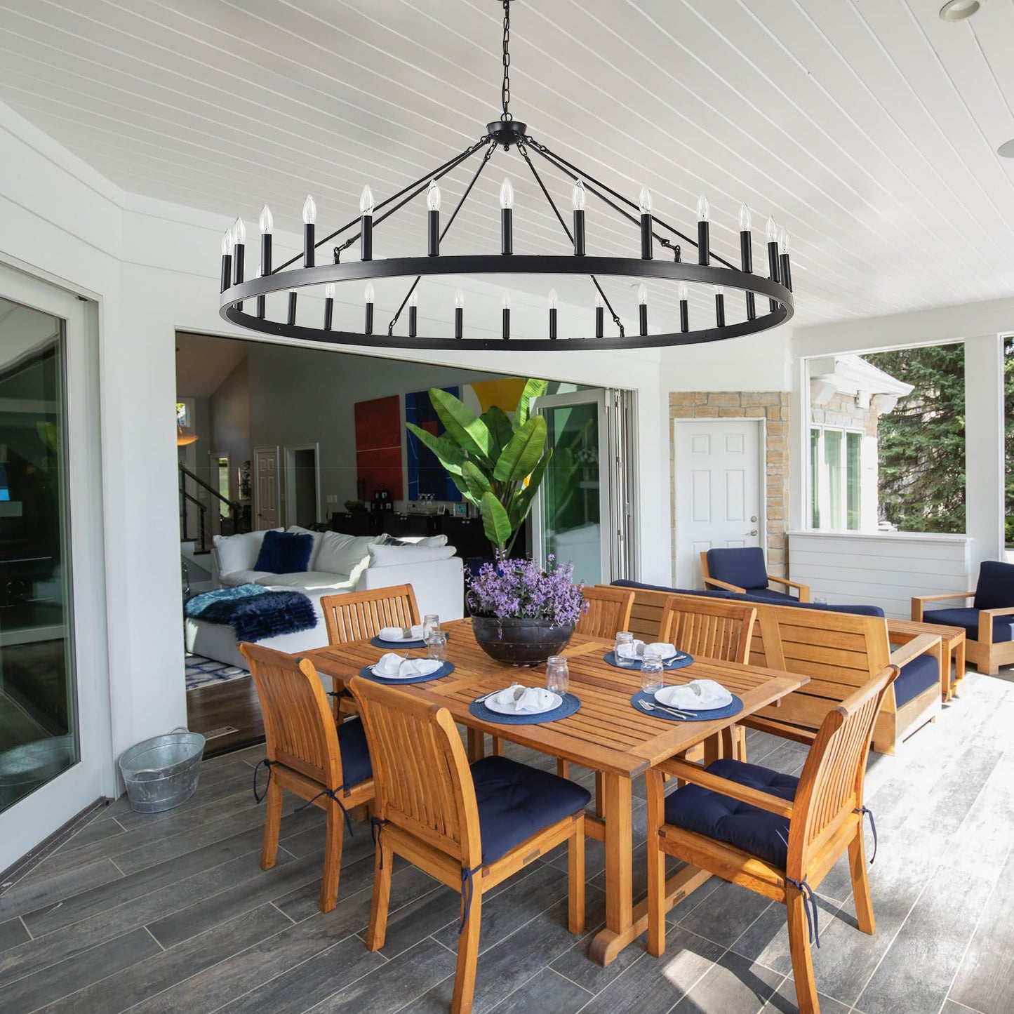 ZBMYRBZJ Large black wagon wheel chandelier 64 inch,30-Light Farmhouse wagon Wheel Chandeliers Round Industrial ceiling light fixtures for outdoor porch high ceilings Living Dining Room Foyer Entryway