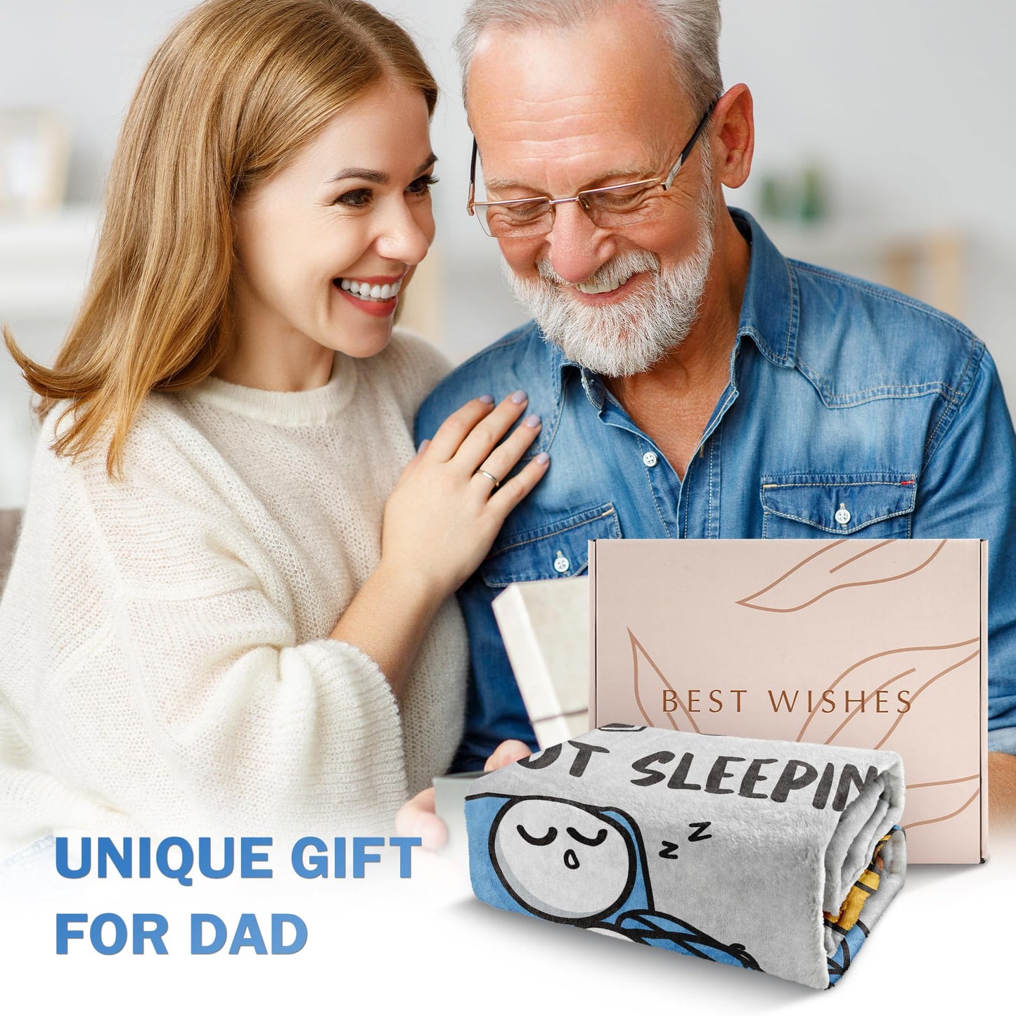 GoMelley Funny Birthday Gifts for Dad Husband, Dad is Not Sleeping Blanket, Dads Gifts from Daughter Son, Super Soft Throws Blanket for Couch and Napping, 60" x 50" (Gray)