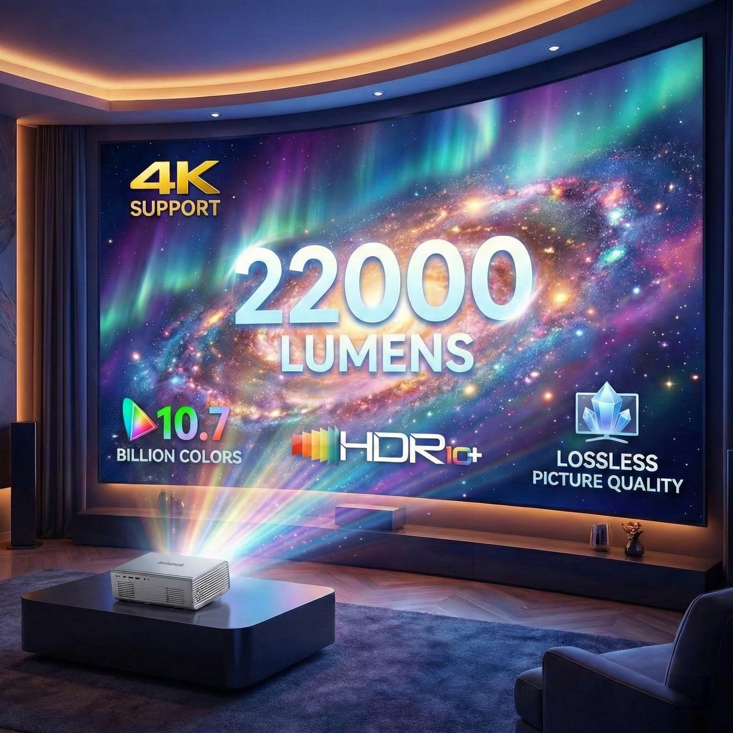 Geekman 4K Projector with WiFi and Bluetooth, Up to 450 Inch Giant Screen, Auto Focus and Auto Keystone Correction, Dolby Audio Home Theater and Outdoor Movie Projector