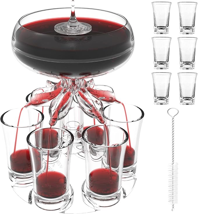 ALEVMOOM 6 Shot Glass Dispenser and Holder For Filling Liquids Multiple Dispenser,Bar Dispenser,Cocktail Dispenser,Carrier...