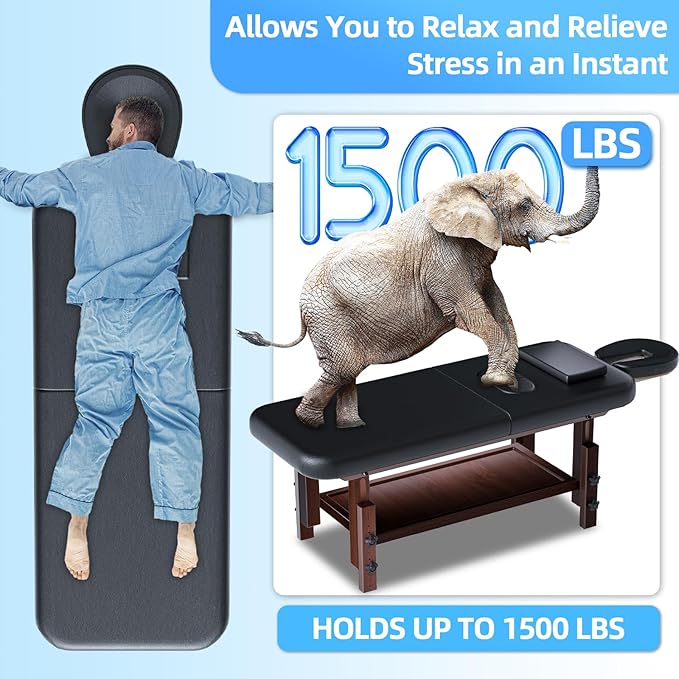 31in Wide Massage Table with 1500lbs Weight Capacity, Massage Bed Adjustable Height for Professional & Home Use, Spa Treatment Table for Relaxation and Therapy