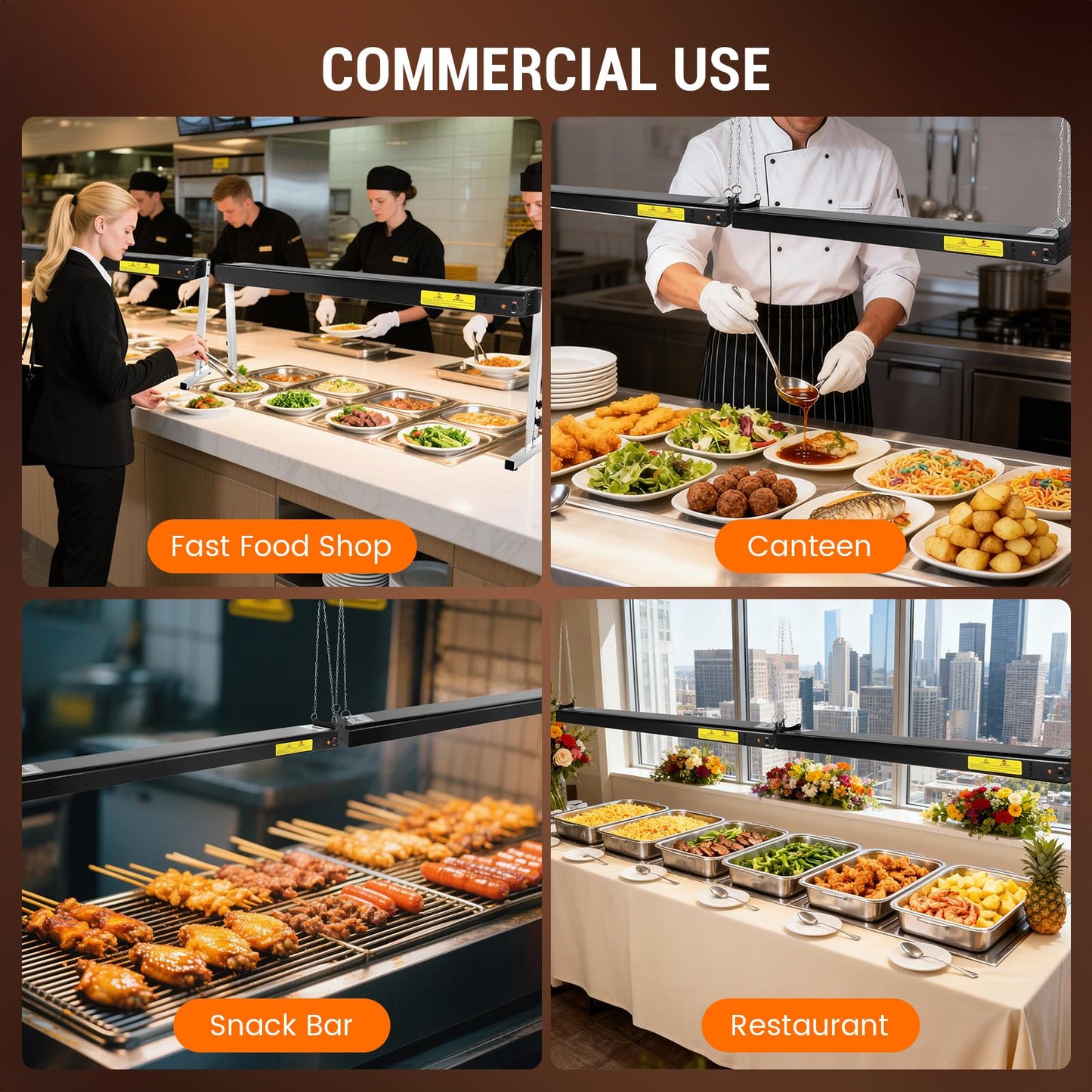 Hiteemer 48-Inch Food Heat Lamp, 1300W Commercial Food Warmer Electric Strip Heater Overhead Stainless Steel Catering Heating Lamp for Buffet Restaurant Parties Kitchen, Black 115V