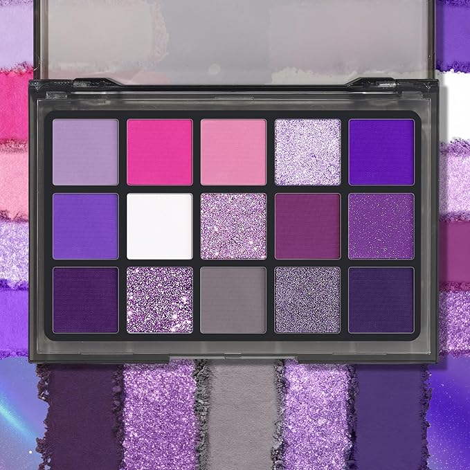UCANBE Purple Eyeshadow Makeup Palette, 15 Colors Dark Smokey Shimmer Matte Metallic Glitter Eye Shadow Pallet, Violet Lavender Pink Make Up Kit for Cosplay Halloween Ursula Witch Costume Parties