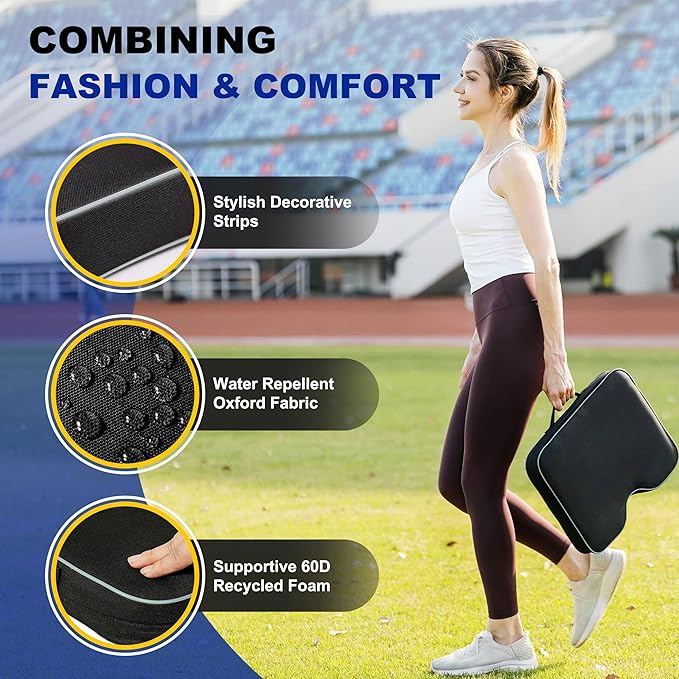 FASTMOMENT 2 Pcs Stadium Seat Cushions - Outdoor Seat Cushions for Bleachers Fashion & Portable Stadium Cushions with Decorative Strips Water-Repellent Stadium Seats for Outdoor Sports Events (Black)