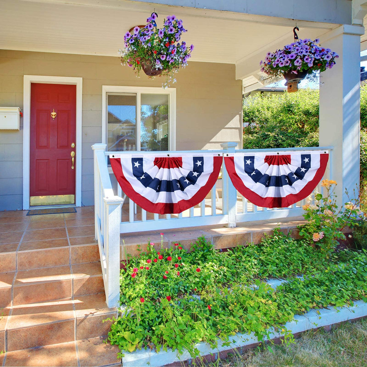 USA Pleated Fan Banner Patriotic Half Fan Banner Flag with Canvas Header and Brass Grommets for 4th of July Memorial Day Indoor Outdoor Decoration (5, 1.5x3 Feet)