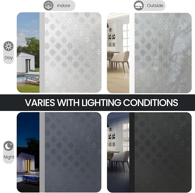 Window Privacy Film, Frosted Glass Decorative Static Cling, Removable Sun Blocking Vinyl Covering,Window Film for Home Kitchen Living Room Bathroom, Frost Blossom,17.3" x 78.7"