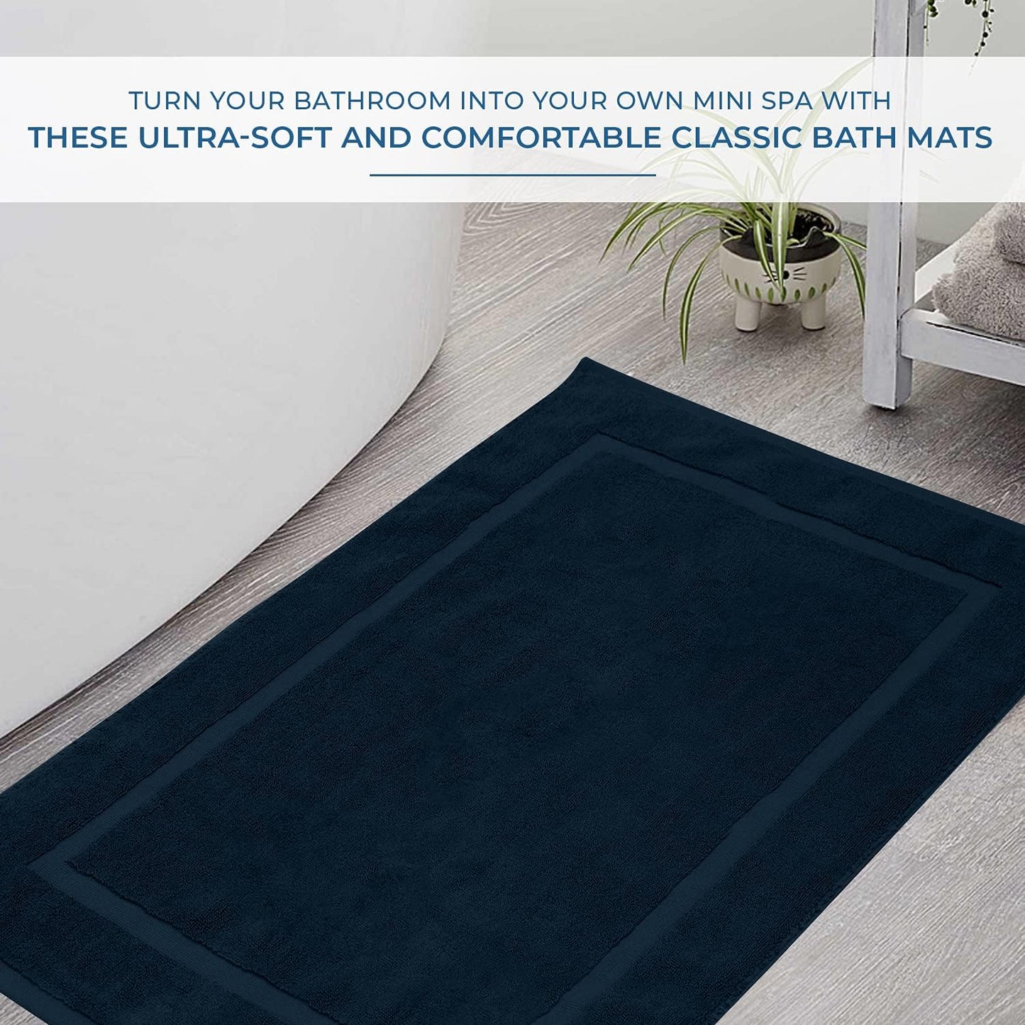 DAN RIVER Classic Cotton Bath Mats Set of 2 – Not a Bathroom Rug, Ultra Soft, Highly Absorbent & Machine Washable Bath Mat Towel for Bathroom Floor Mat – Durable, Quick-Dry, 21x34 Inches, Blue Opal