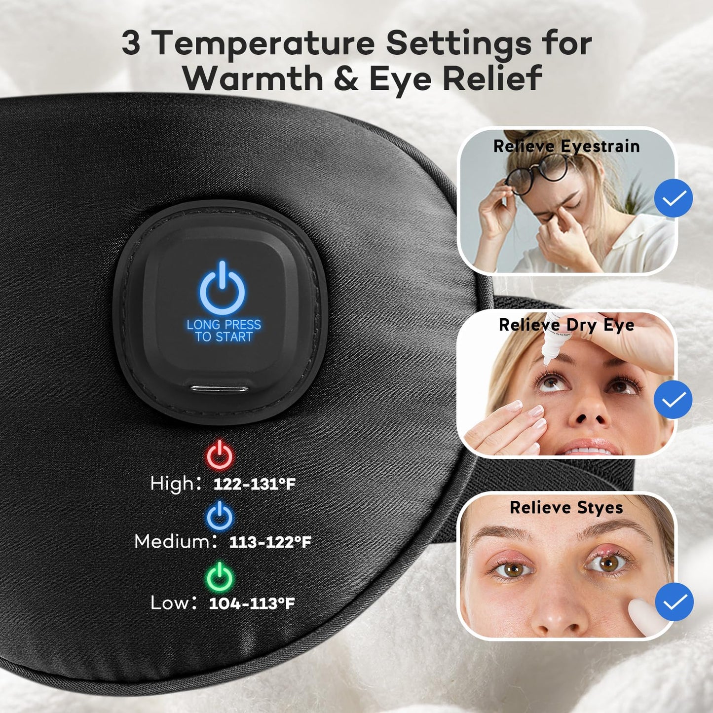 Ezona Silk Cordless Heated Eye Mask, Warm Eye Compress Mask for Dry Eyes, Washable Eye Heating Pad for Travel, Dry Eyes, Blepharitis, Sinus Migraine (Black)