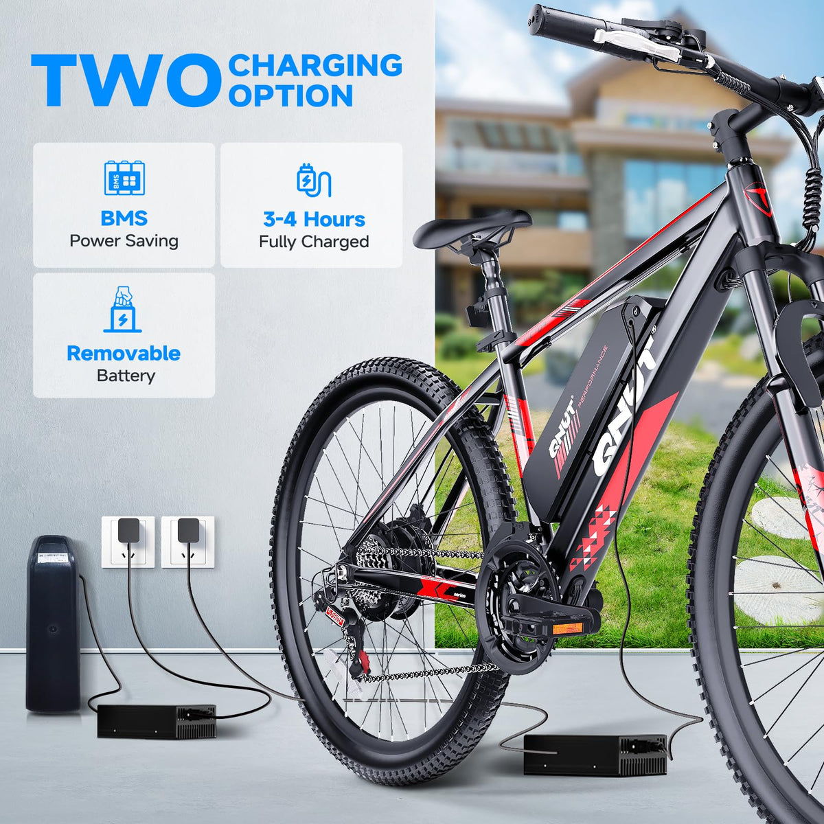 Totem Electric Bike for Adults, 750W Peak 26" Ebike for Men Women Teens with 375WH, 21 Speed, 20Mph, Up to 40Miles Front Suspension, Commuting E-Bike Mountain Bicycle