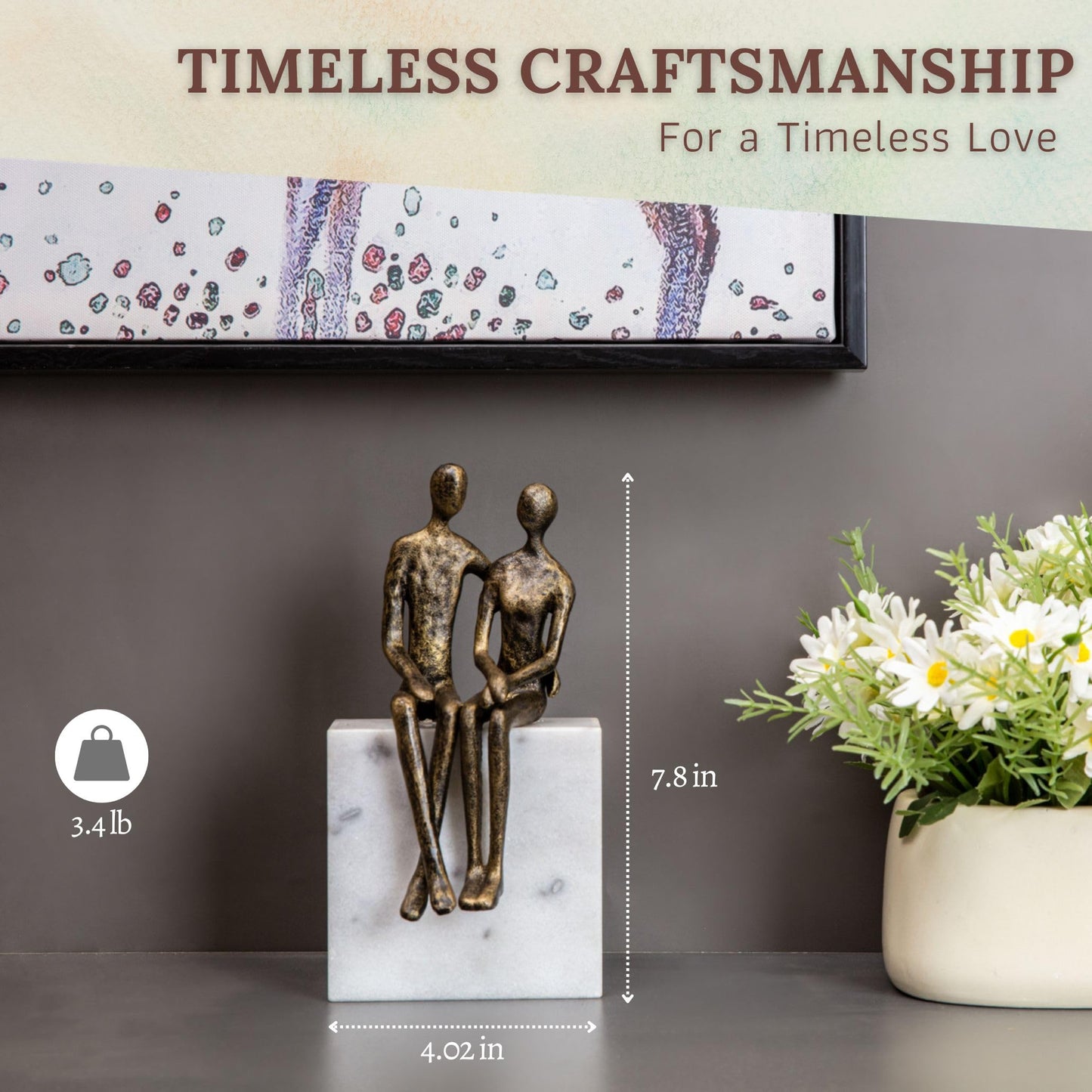 DCAPILLA 50th Wedding Anniversary Couple Gifts - Iron and Marble Sculpture - Gifts for 50th Wedding Anniversary for Parents or Friends - Includes Present Box, Engraved Plaque and Poem Card