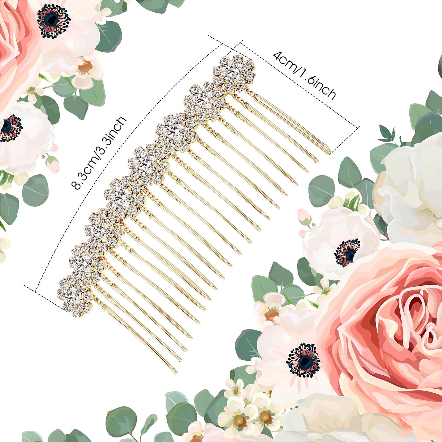 Geosar 4 Pieces Alloy Rhinestone Side Hair Combs Crystal Flower Clips Wedding Comb Bridal Jewelry Clips Combs French Hair Access