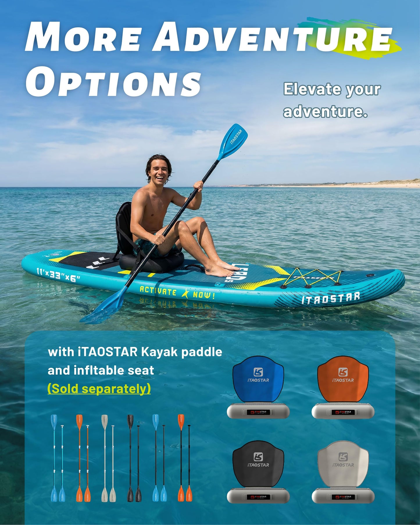 iTAOSTAR Lead 11' × 33" Inflatable Stand Up Paddle Board with Seat, Extra Wide SUP Board with 5 Fins Stable Design for Adults, Youth, All Skill Levels, Lakes, Oceans & Fishing