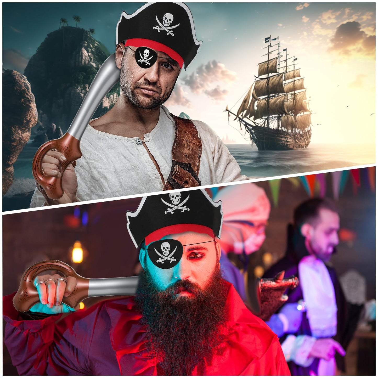 Cindeer 54 Pieces Pirate Party Set Pirate Hat Set Costume Party Supplies Includes 18 Hats 18 Eye Patches 18 Inflatable Swords for Cosplay Halloween Fancy Dress Stage Props