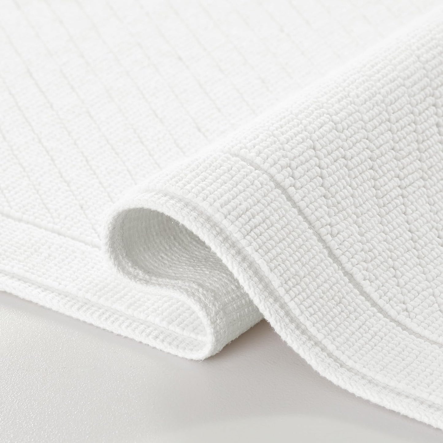 Arkwright 100% Cotton Bathroom Rug - High Absorbent Stylish Textured Woven Design Bath Mat, Slip Resistant Backing for Shower and Bathtub Floor, 24x36 in - White