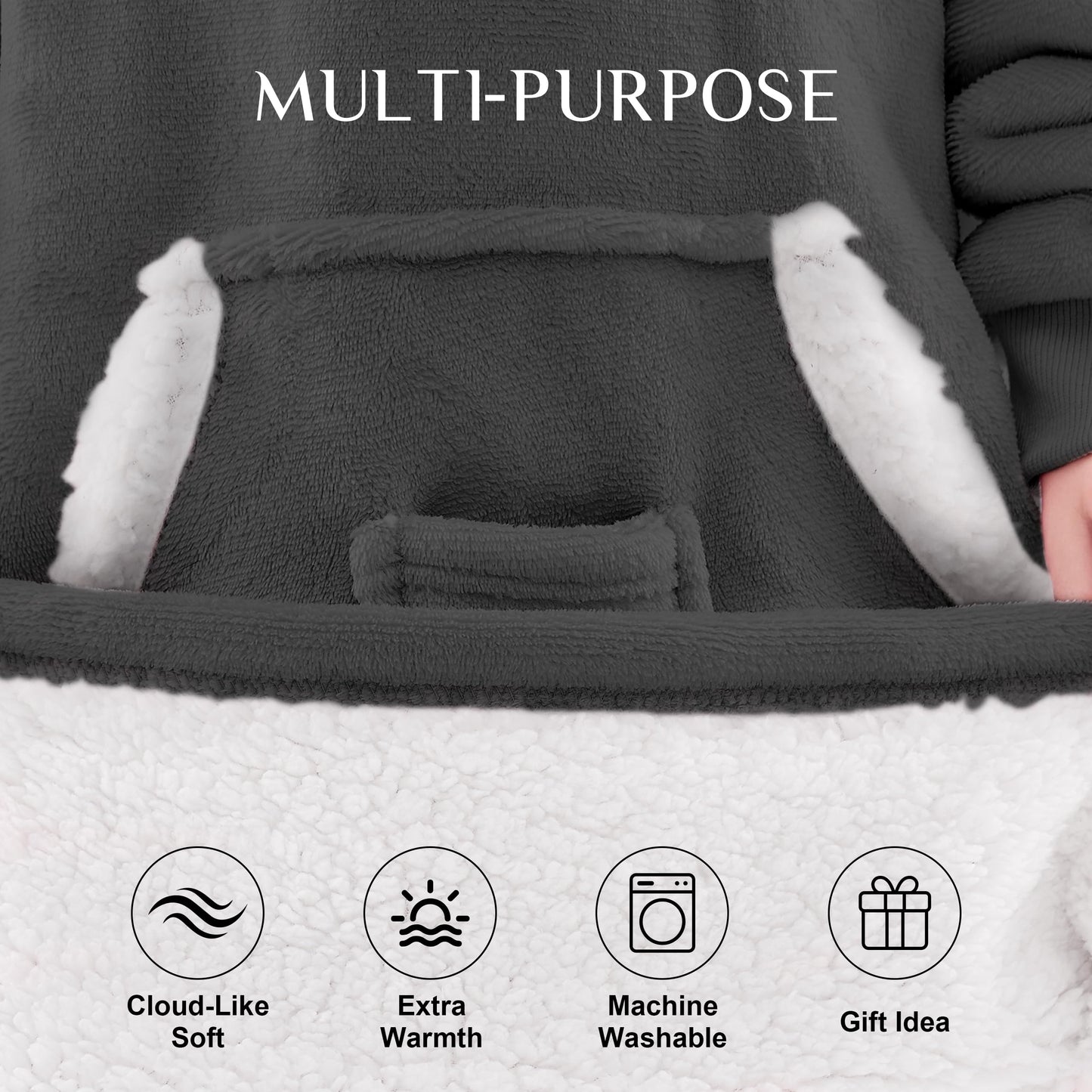 NORD ECO Wearable Blanket Hoodie-Birthday Christmas Gifts for Women Mom Girlfriend - Oversized, Hooded Sweatshirt Blanket with Pockets & Sleeves, Extra-Long Outdoors Use(Dark Grey)