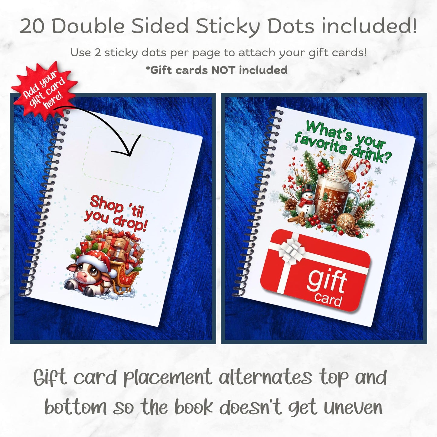 Featherstone Motifs Christmas Gift Card Book 5x7 inches with Stickers, Protective PVC Cover, and 20 Double Sided Sticky Dots - 8 Different Cover Design Options (Pink Holly Jolly)