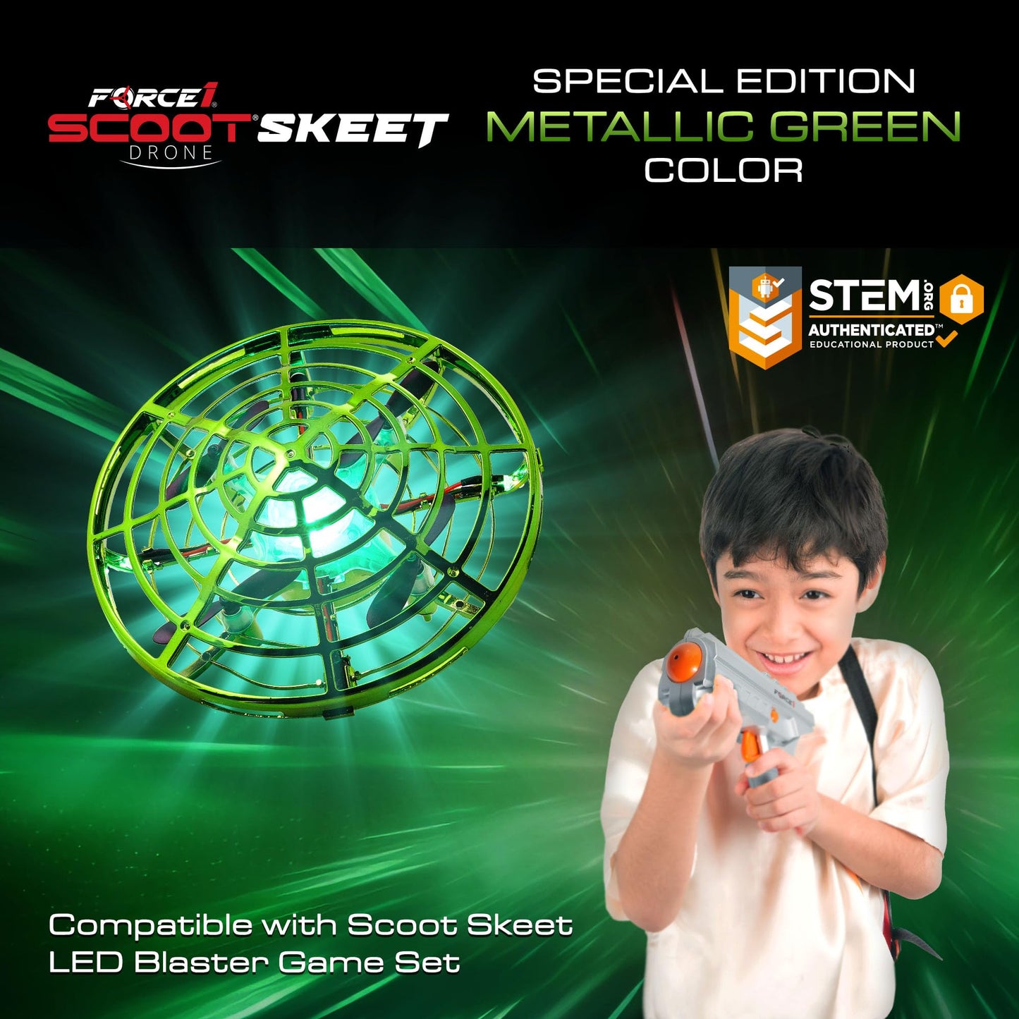 Force1 Scoot Hand Operated Drone for Kids or Adults - Hands Free Motion Sensor Mini Drones, Easy LED Indoor Rechargeable Flying Ball Drone Toy for Boys and Girls (Green)