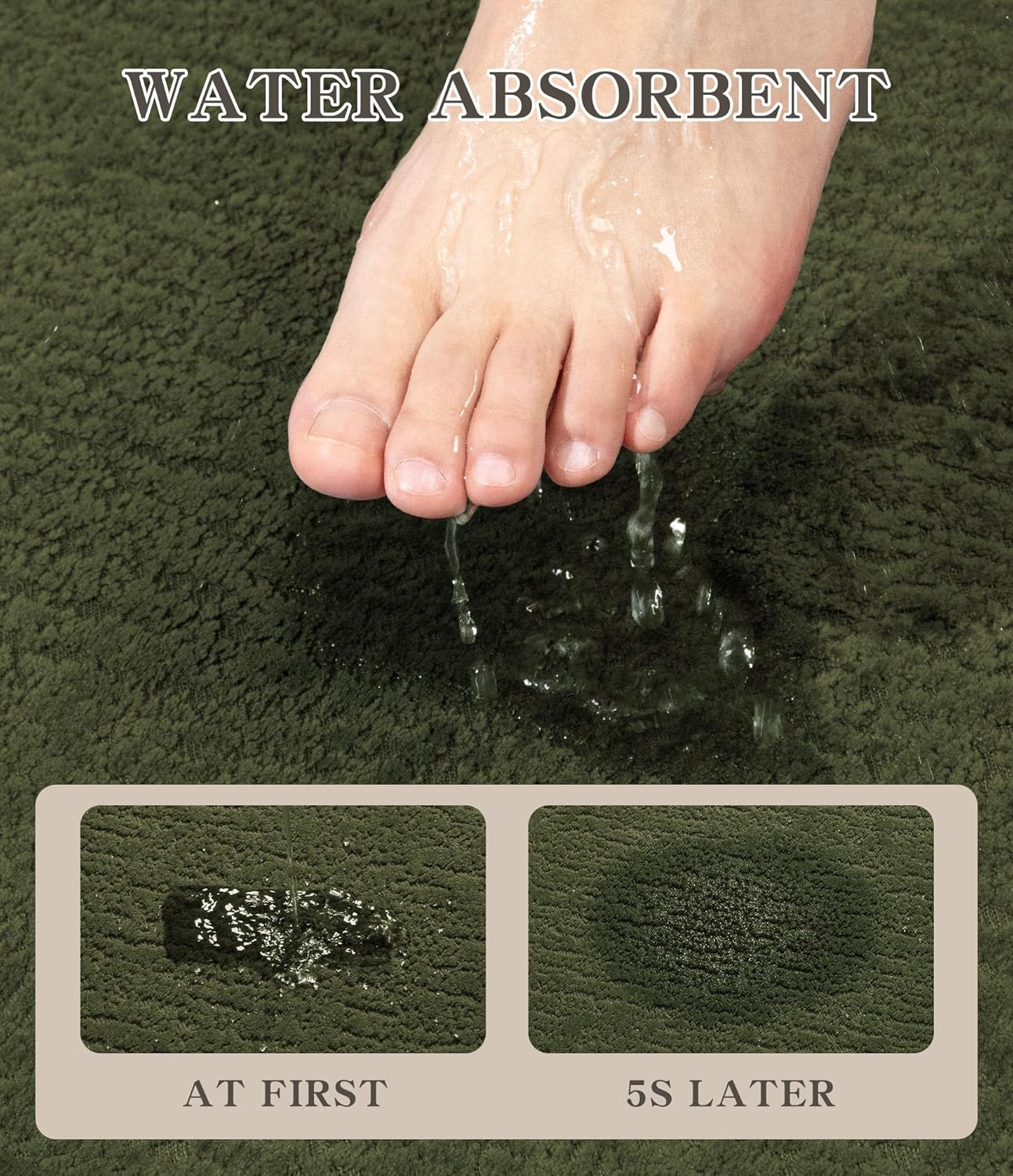 chakme Bathroom Rugs Mat 36x24, Ultra Thin Non Slip Bath Mat Quick Dry Absorbent Bath Mat for Bathroom Floor, (Dark Green, 36"x24")