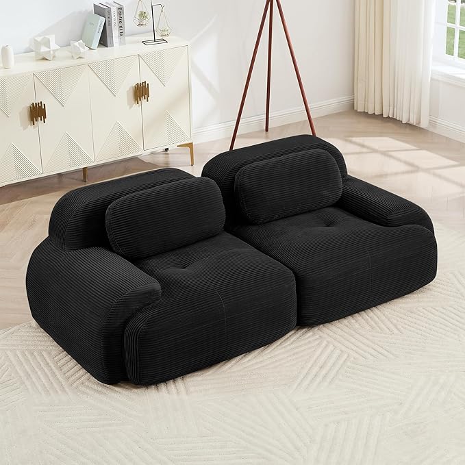 SoarFlash 81" Loveseat Sofa, Comfy Deep Seat, No Assembly, Sofa in a Box, Modern Small Couch with Plush Corduroy Fabric for Living Room, Bedroom, Apartment, Home Office, Black