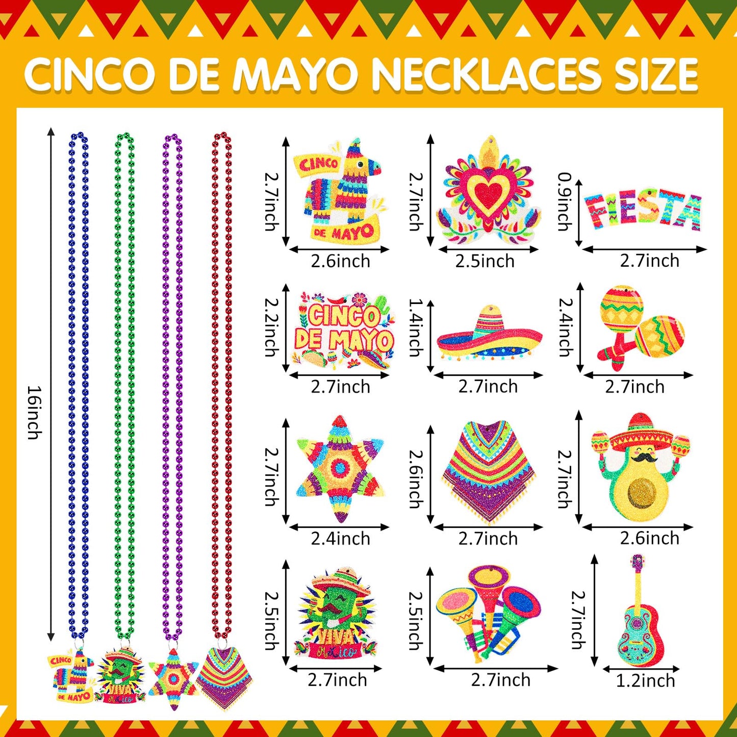 NOVWANG 24 Pcs Mexican Necklaces 12 Styles Cinco de Mayo Necklaces Multi Colors Fiesta Necklaces for Mexican Birthday Party Favors Supplies