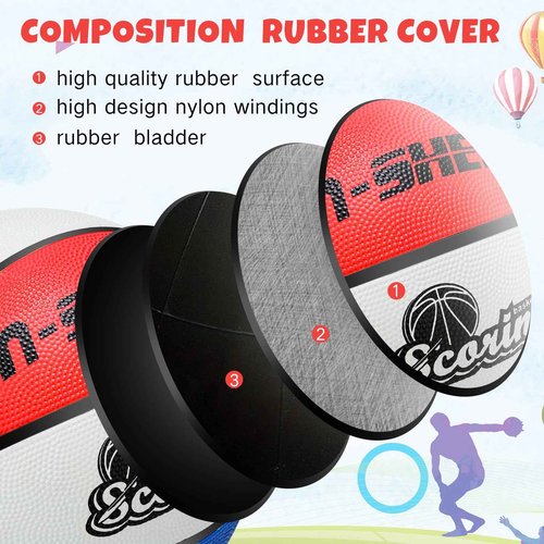 Jenaai 12 Pieces Rubber Basketballs Bulk Official Size 5 (27.5") Kids Youth Basketball Outdoor with Pump for Training and Play Teen Boys and Girls Gifts(Blue White Red)