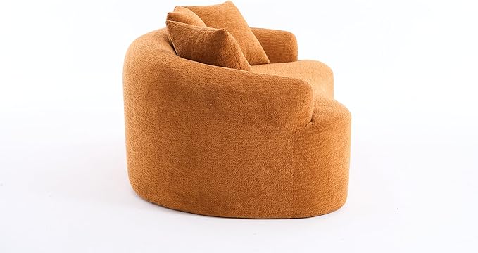 65'' Modern Curved Cloud Loveseat Sectional Sofa for Small Spaces, Luxury Plush Chenille Deep Seat Couch with 3 Pillows, No Assembly Needed Apartment Living Room Furniture, Orange