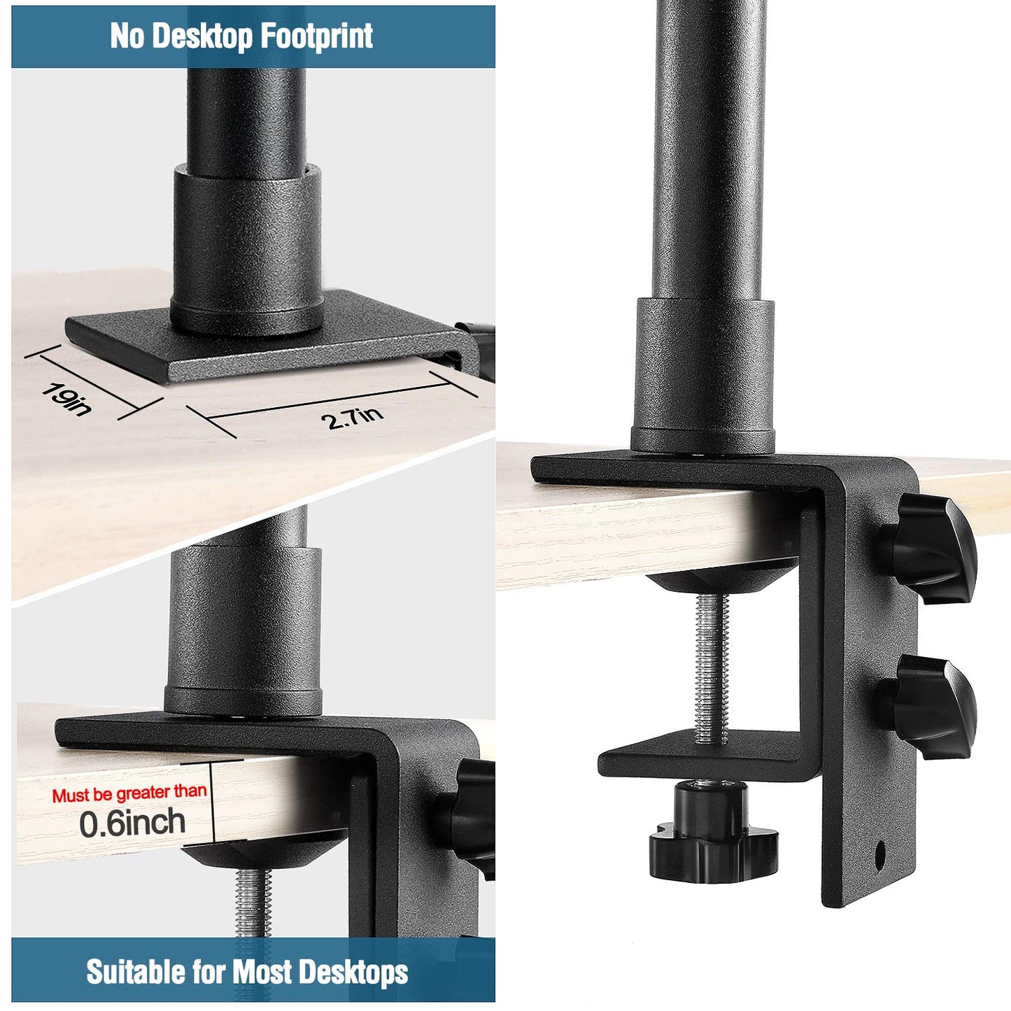 Toazoe 14-25.5 Camera Desk Mount Table Stand With 360 Rotatable Ball Head, Adjustable Desk Light Stand, Aluminum Tabletop C