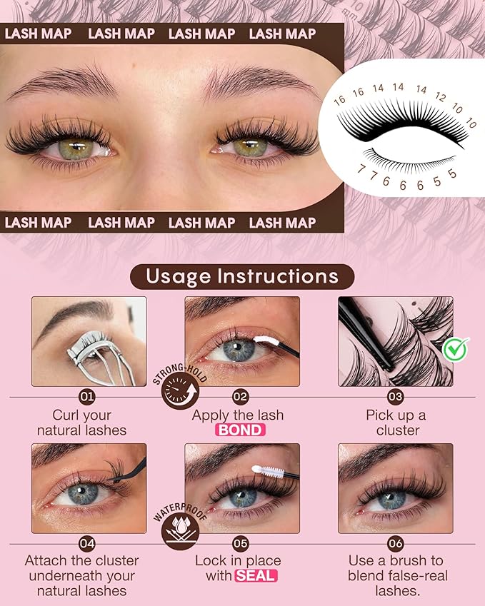 250Pcs Natural Lash Clusters Kit Cluster Eyelash Extensions Kit Wispy DIY C Curl Individual Lashes Clusters With Bottom Eyelashes