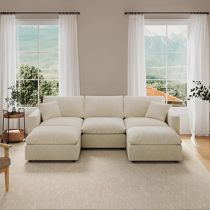 Modular Sectional Sofa Couch for Living Room, Convertible Upholstered Comfy Couches Deep Seat Sofa | Removable & Washable Cushion Covers, Filled with Down Cotton | Free Combination Sleeper Sofa Bed