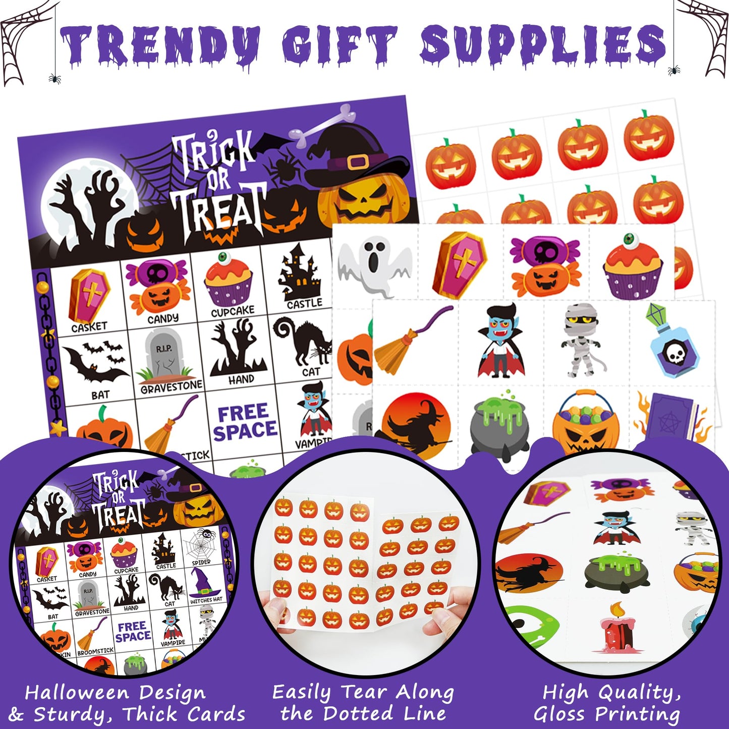 Yoqipati 45PCS Halloween Bingo Game Cards for 24 Players Halloween Bingo Games for Family and Large Group Parties Halloween Party Favors