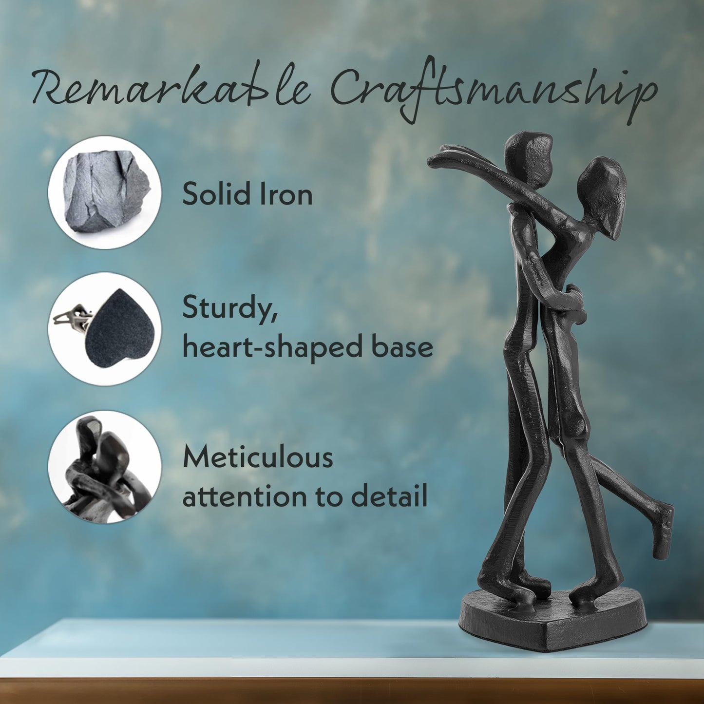 SENNESY 6th Anniversary Iron Sculpture Gift – Romantic Couple Statue for Her, Handcrafted Black Metal Decor – Wedding, Valentine’s, Birthday Keepsake – Includes Card