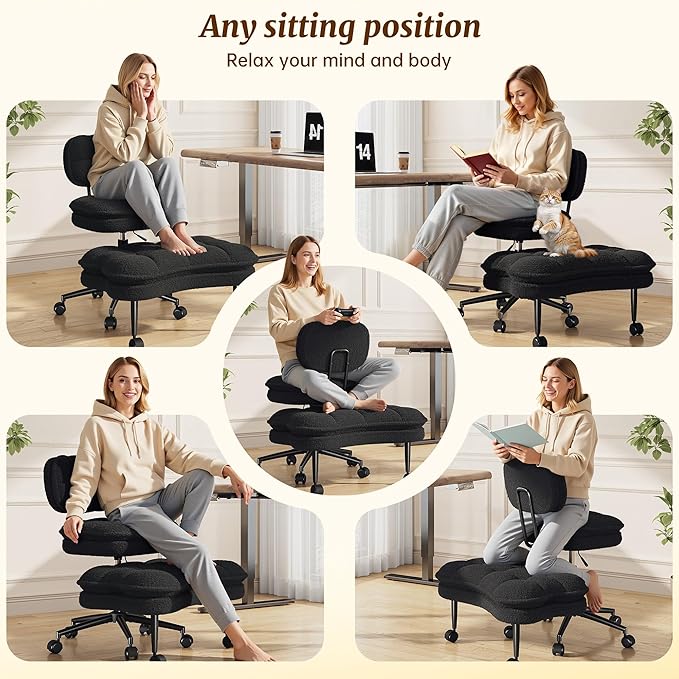 Cross Legged Office Chair, Criss Cross Desk Chair ADHD Meditation Kneeling Seat with Height Adjustable Seat for ADHD,Relaxation, Home Office,Black