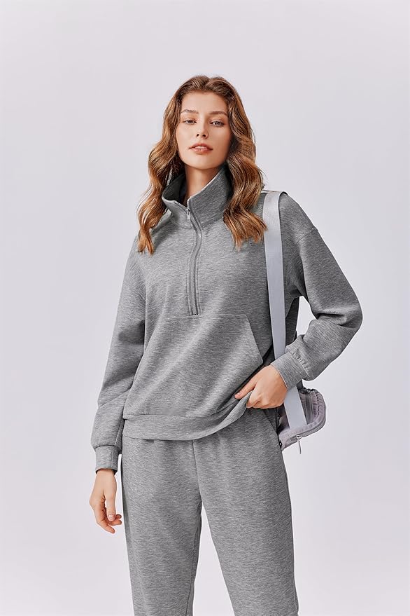 PINSPARK 2 Piece Sets for Women 2025 Fall Travel Outfits Long Sleeve Tracksuit Joggers Sets Half Zip Sweatsuit Matching Set