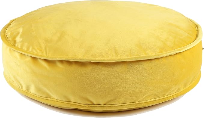 YIUOR Velvet Floor Pillows Round Chair Cushion Couch Throw Pillow Soft Pouf Seat Mattress Bean Bag for Reading Nook Play Room (19.7",Yellow)