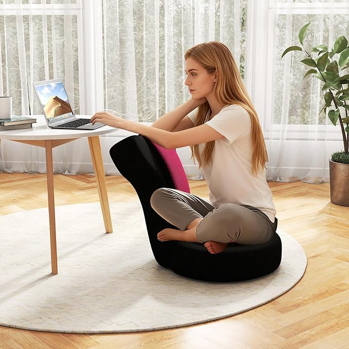 Giantex Floor Chair for Adults, Floor Gaming Chair with 5-Level Adjustable Backrest and 14 Headrest Positions, Breathable Mesh Cover, Seating Lounge Chair for Reading, Meditation, Watching TV (Pink)