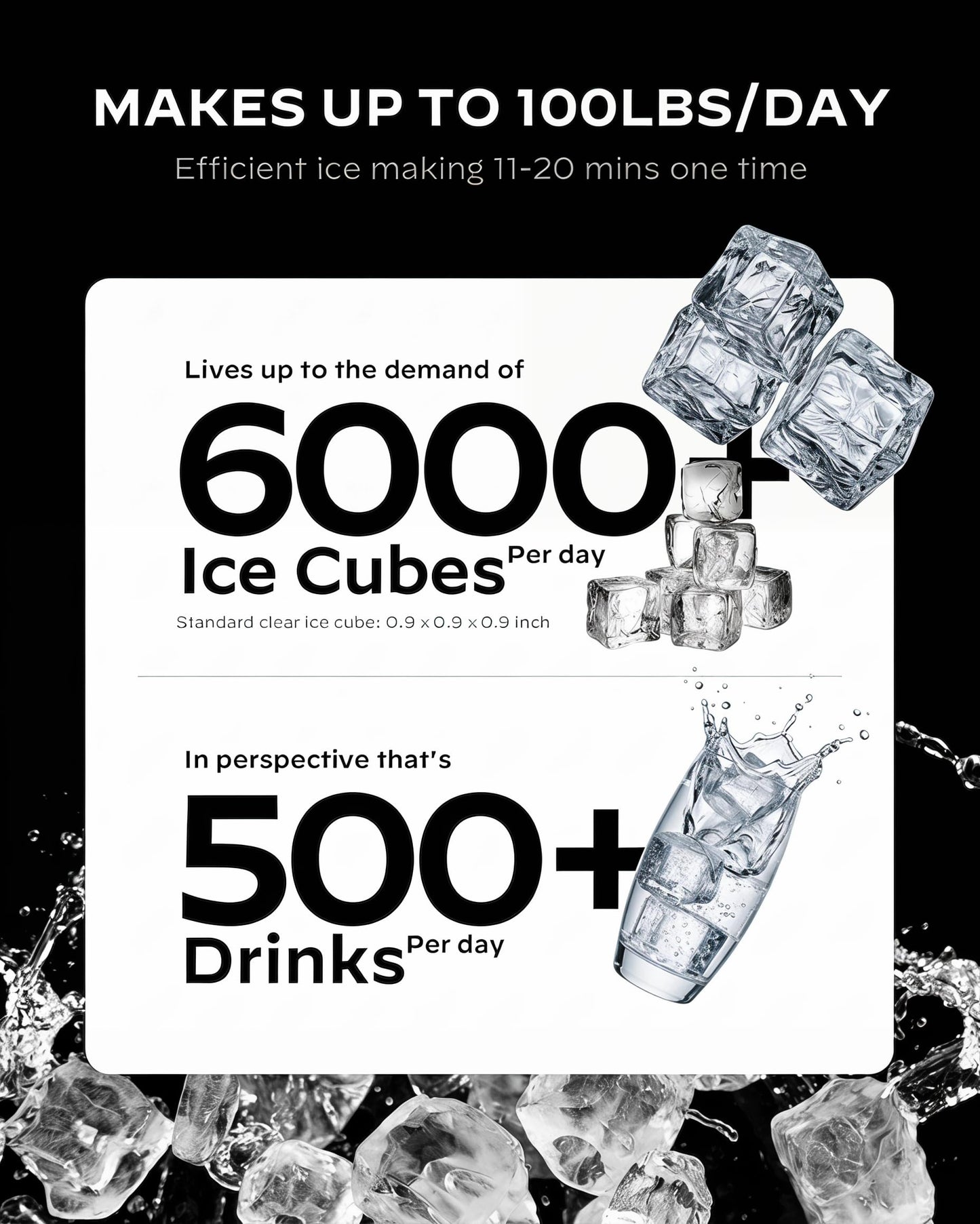 Silonn Commercial Ice Maker Machine, 100lbs Daily Output & 33lbs Storage, Compact Stainless Steel Ice Machine with Auto-Cleaning for Home Office Bar Parties