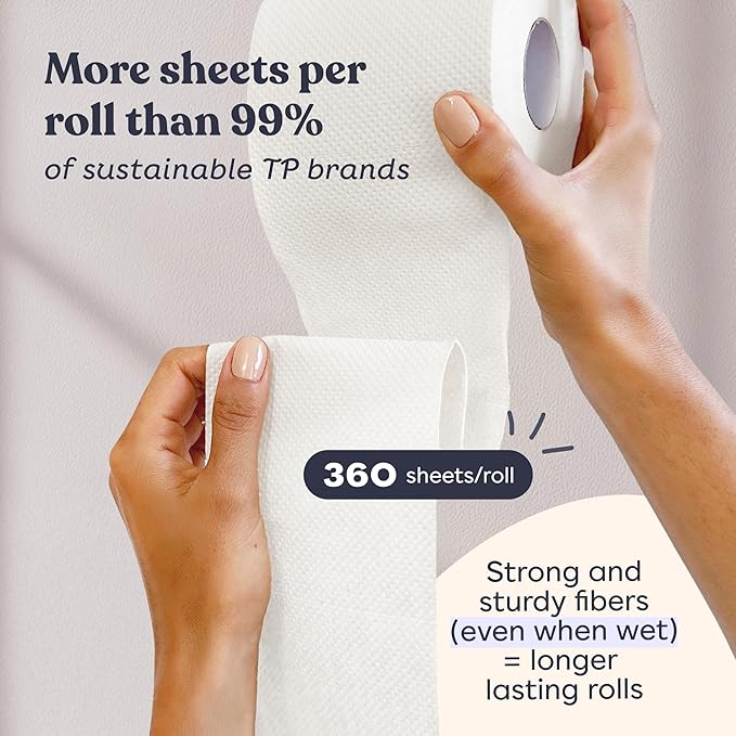 Betterway Bamboo Toilet Paper 3 Ply - Sustainable Toilet Tissue - 36 Long-Lasting Organic Rolls & 360 Sheets Per Roll - Septic Safe - Plastic & PFAS Free - FSC Certified