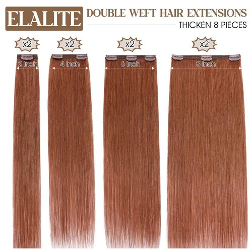 Elailite Clip in Hair Extensions Real Human Hair Double Weft Thick 8pcs Weft Auburn Copper Red 14 Inch 120g Remy Hairpieces Balayage Full Head Straight for Women