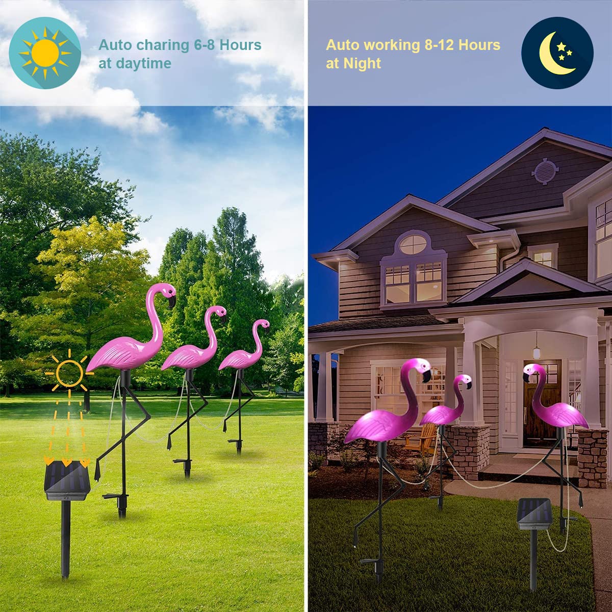 Ratopo Solar Flamingo Light 3 Pcs, Waterproof Solar Garden Lights Outdoor Decor, Pink Flamingo Garden Decor, Birthday Christmas New Home Gift, for Yard Lawn Walkway Pathway