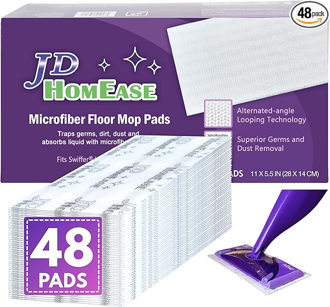 48 Pack Premium Microfiber Replacement Pads for Swiffer WetJet - Super Absorbent, Lint-Free, Durable-11"x5.5", Perfect Fit Swiffer WetJet Mop - Safe on Hardwood, Tile, Vinyl