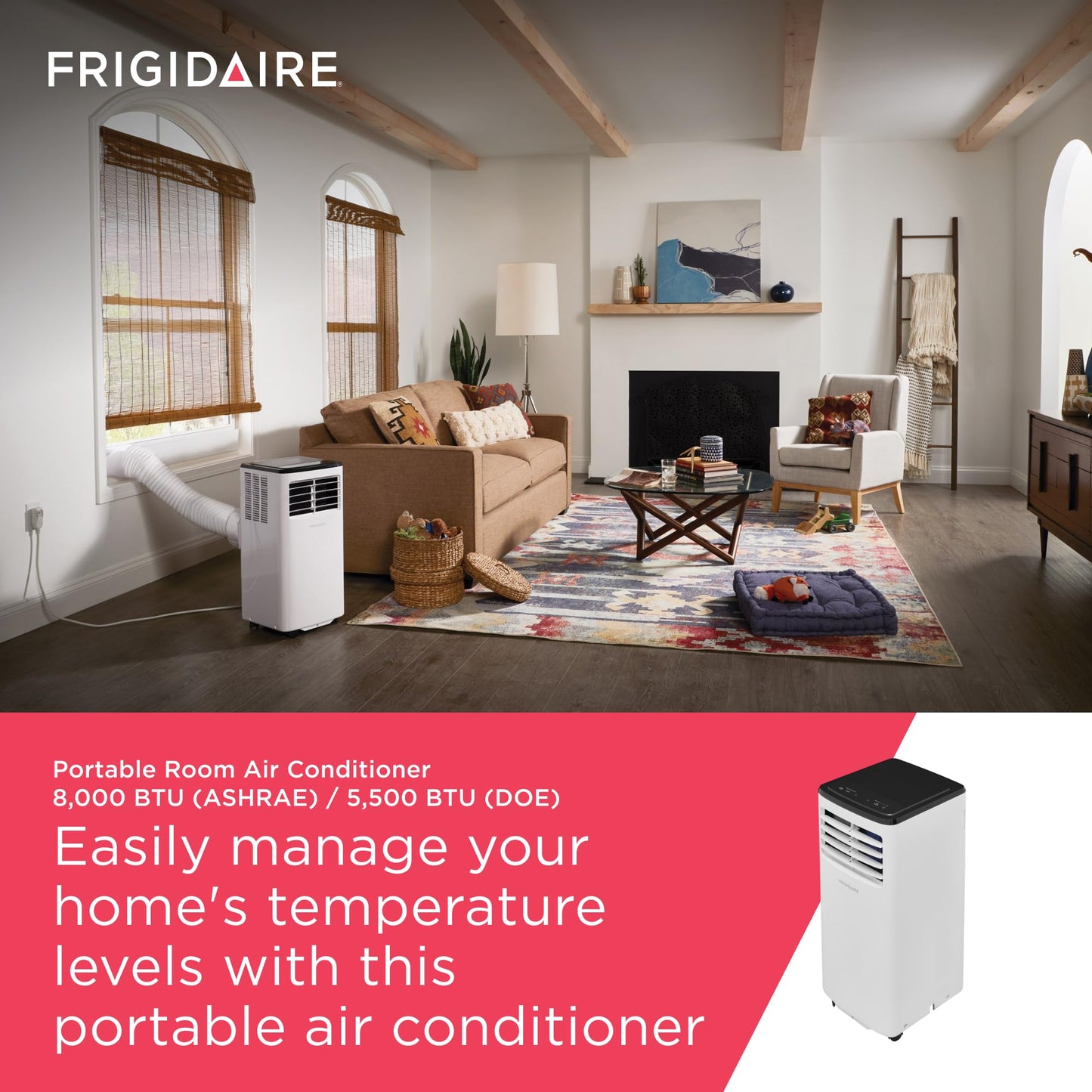 Frigidaire Portable Room Air Conditioner 8,000 Btu (Ashrae) / 5,500 Btu (Doe), Cools Up To 350 Sq. Ft., Quiet Operation, Dehumid